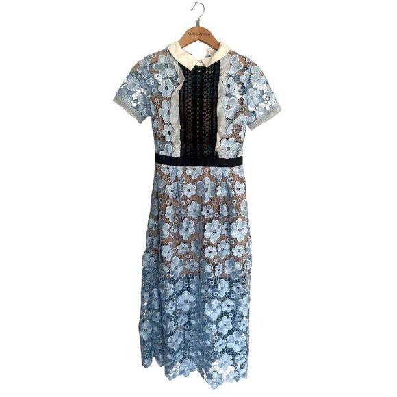 Self-Portrait Flower Garden Guipure Lace Dress in Light Blue Size US 4 Fairy - Picture 3 of 12